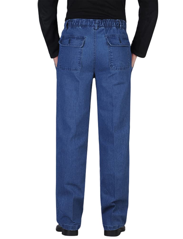 IDEALSANXUN Men’s Elastic Waist Loose Fit Denim Pants Casual Solid Jeans Trouser, Light Blue, 34W x 30L