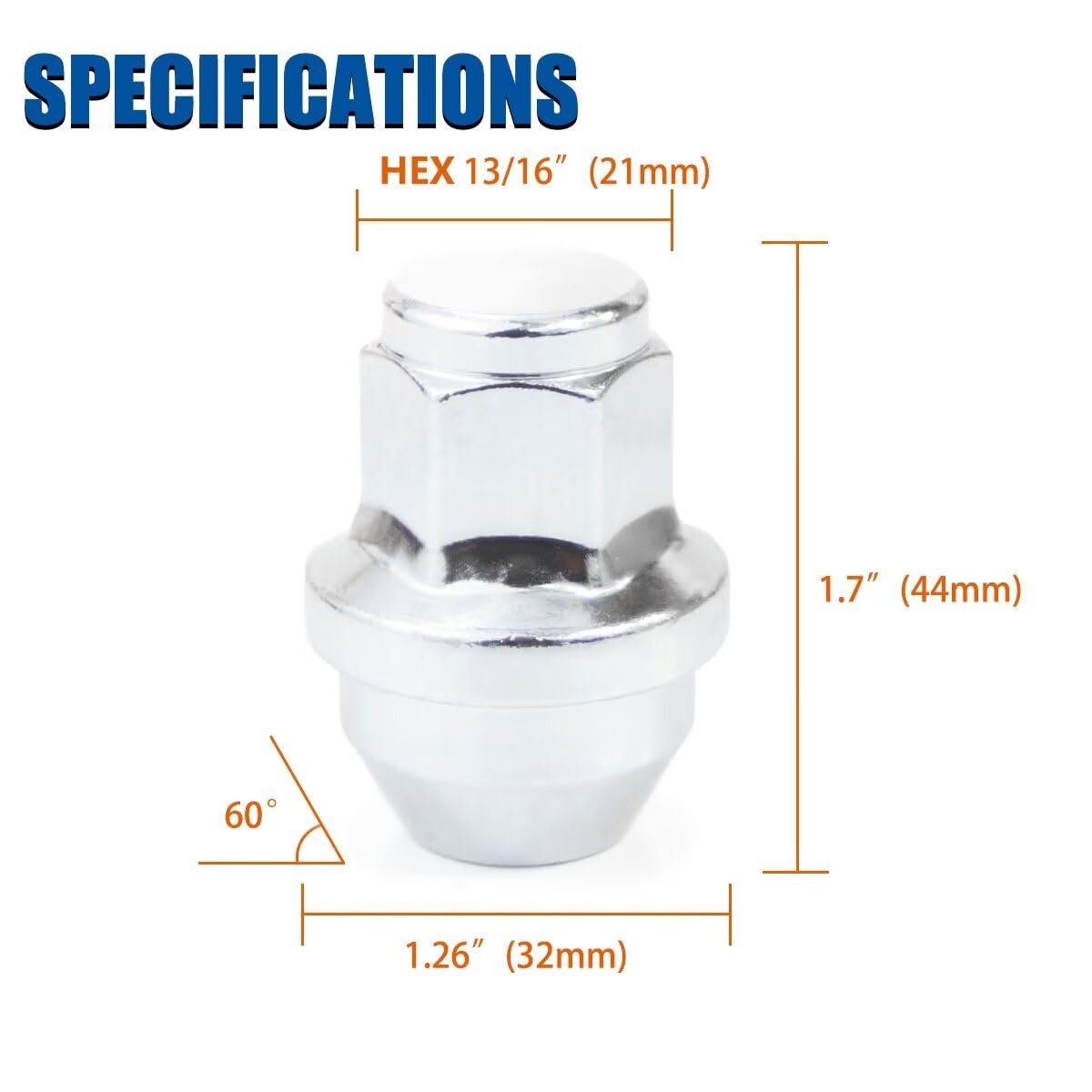 GAsupply 24pcs 14x1.5 One Piece Chrome OEM Factory Style Large Acorn Seat Lug Nuts, Fit for Ford F150 Expedition Lincoln Navigator Factory Stock Wheels, 1.7" (44mm) Tall, 13/16" (21mm) Hex