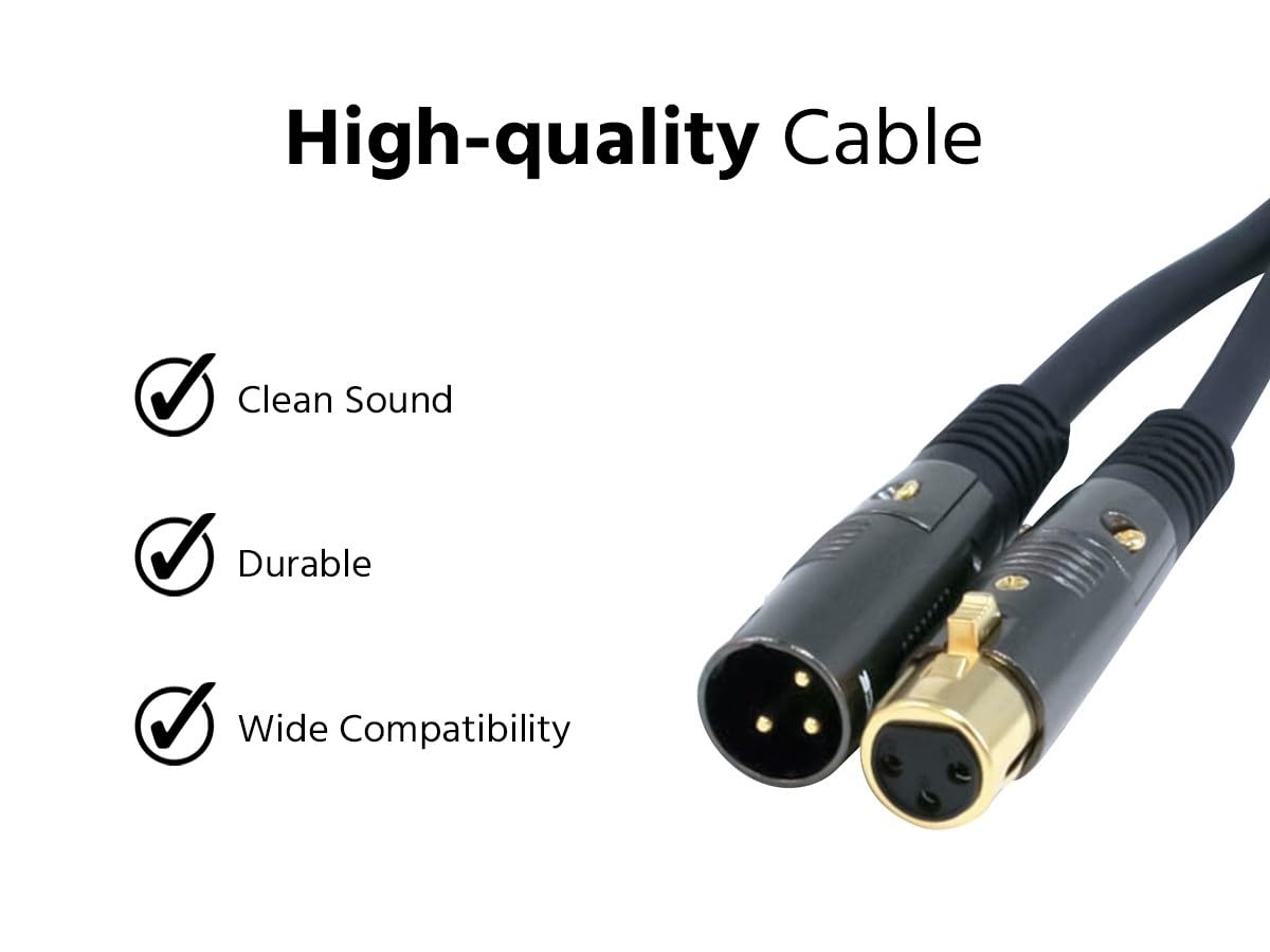 Monoprice Premier Series XLR Male to XLR Female - 15ft - Black - Gold Plated | 16AWG Copper Wire Conductors [Microphone & Interconnect]