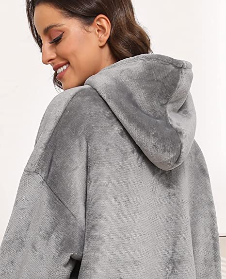 Lostrain Blanket Hoodie, Oversized Sherpa Wearable Super Soft Warm Cozy with Giant Hoody Plush Fleece Big Pocket Fit for Adults Men Women Teens One Size Indoor Outdoor-Grey