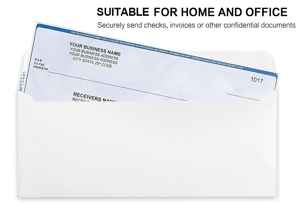 #10 Security Self-Seal Envelopes, No.10 Windowless Bussiness Envelopes, Security Tinted with Printer Friendly Design - Size 4-1/8 x 9-1/2 Inch - White - 24 LB - 500 Pack
