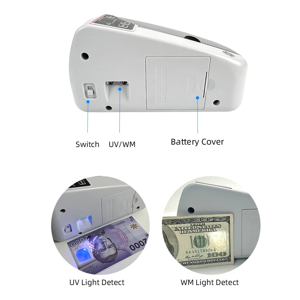 Portable Handy Bill Counter Cash Banknote Counter Money Currency Counting Machine AC or Battery Powered with UV Lamp