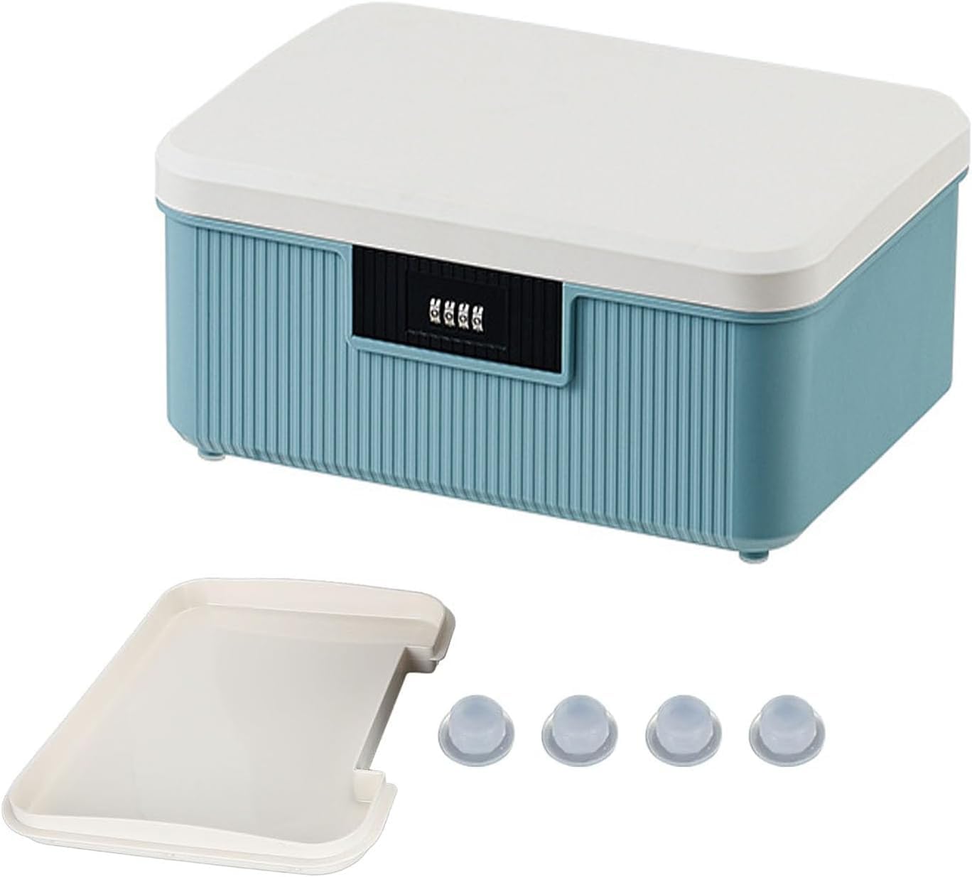 AnRui 2.3 Gallon Lockable Storage Container Bin, Portable Safe Box with Combination Lock, Heavy Duty Plastic Trunk for Car, School, Office, Home and Outdoor, (White&Blue, 9L) ﻿