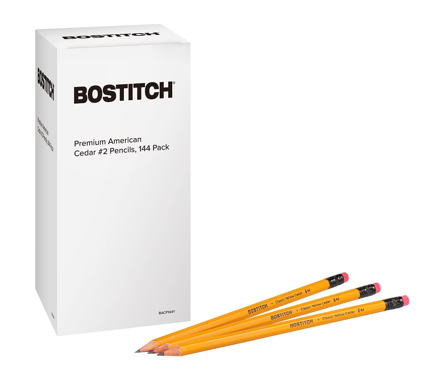 Bostitch Premium #2 Pencils, American Cedar Wood, Pre-Sharpened, HB Graphite, 144-Pack