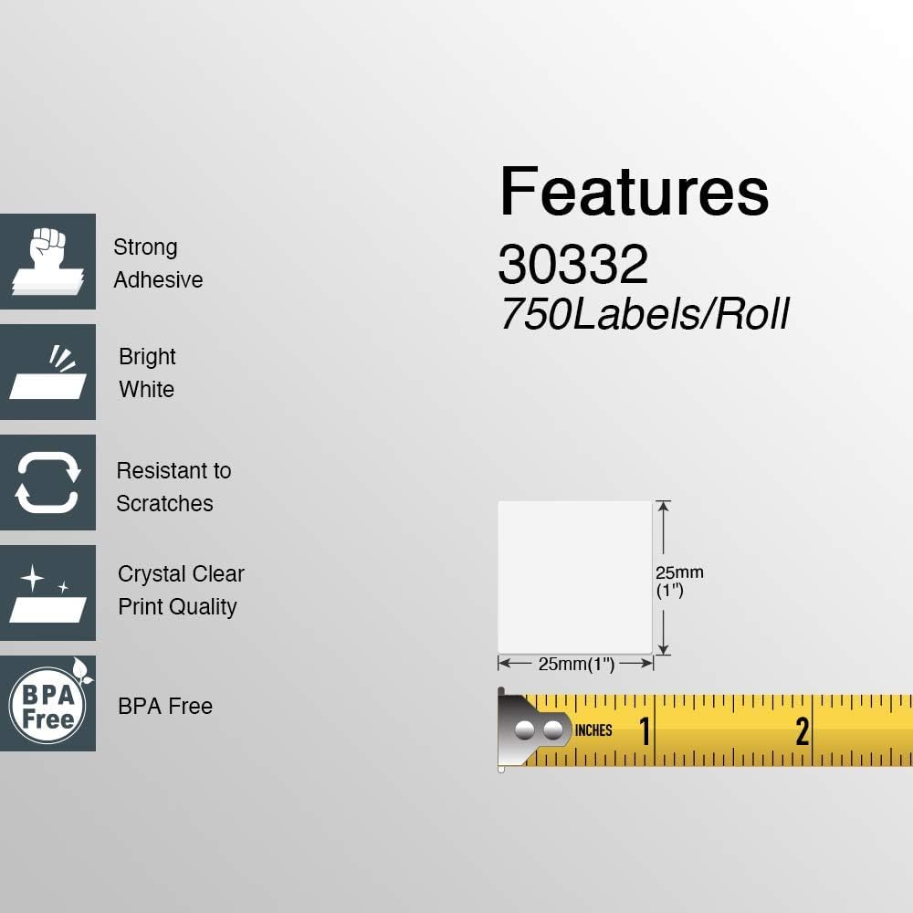 BETCKEY - Square Multipurpose Labels Replace for DYMO 30332 (1" x 1") - Compatible with DYMO Labelwriter 450, 4XL, NOT FIT 550 & 5XL [28 Rolls/21000 Labels]
