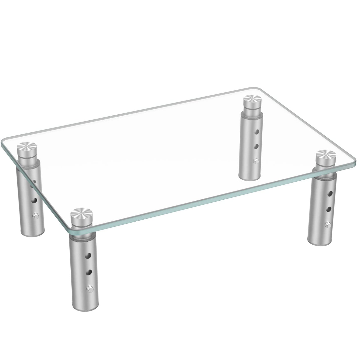 Hemudu 3-Level Adjustable Laptop Monitor Stand Riser, 11.8" x 8.1", Clear Glass & Stainless Steel, Supports Up to 44 lbs, Organizer Shelf