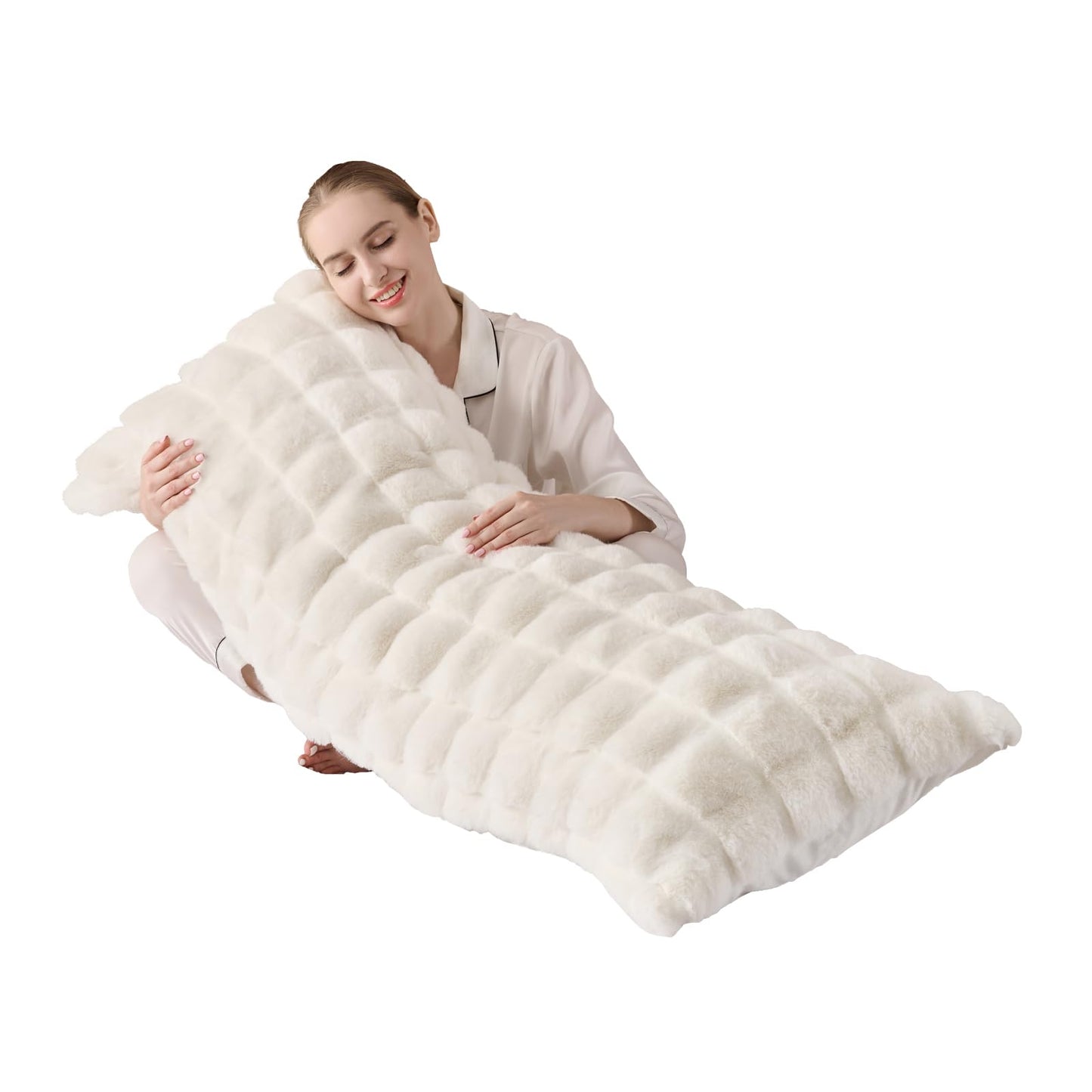 Shaggy Faux Fur Body Pillow,Fluffy Bed Pillow with Zipper Closure,Soft Decorative Plush Full Long Pillows,Fuzzy Hug Pillow for Living Room Side Sleeper & Pregnancy 20"x54" (Beige Chocolate)