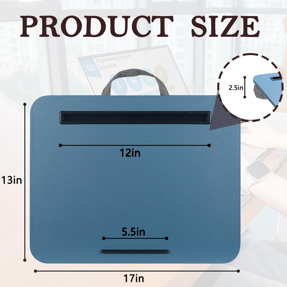 Lap Desk, Portable Laptop Desk Fits Up to 16“ Laptops, with Tablet Slot, Built-in Cushion, Great for Home & Office,Lap Desk for Laptop,Lap Desk with Cushion (Blue, Medium)