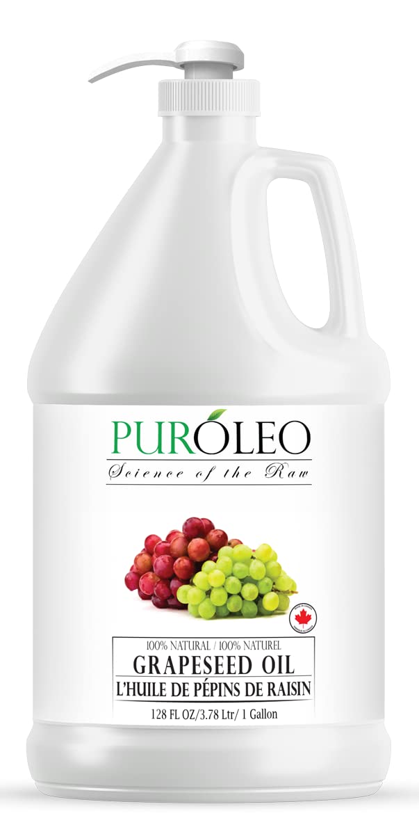PURÓLEO Grapeseed Oil 128 Fl Oz/3784 ML (Made In Canada) 100% Natural Pure Moisturizer Carrier Oil massage oil baby oil hair oil body oil baby oil hair care Oil for hair Beauty & DIY blend