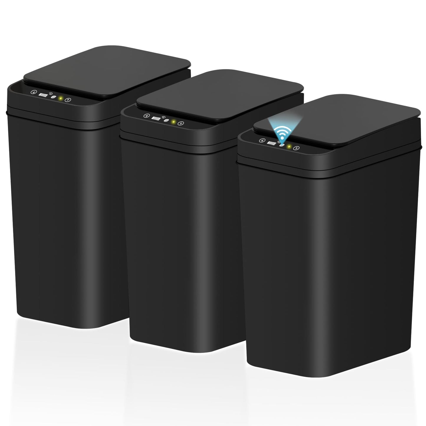 3 Pack Bathroom Trash Can with Lid Touchless Automatic Garbage Can, 2.6 Gallon Slim Waterproof Motion Sensor Smart Trash Can, Small Plastic Trash Bin for Bedroom, Office, Living Room-Black