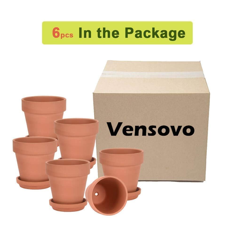 Terra Cotta Pots with Saucer - 6 Pack 5 Inch Clay Pot Ceramic Pottery Planter Cactus Flower Pots Succulent Pot Drainage Hole, Great for Plants, Crafts and Wedding Favor