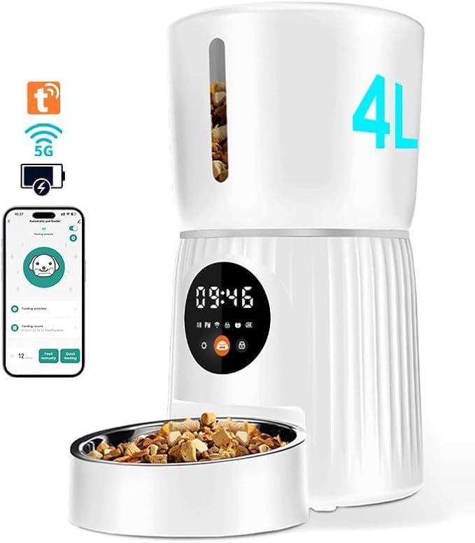 4L Large Capacity Smart Pet Auto Food Dispenser for Dogs and Cats, App Control for Remote Feeding with Voice Call, Ideal for Busy Owners (White)