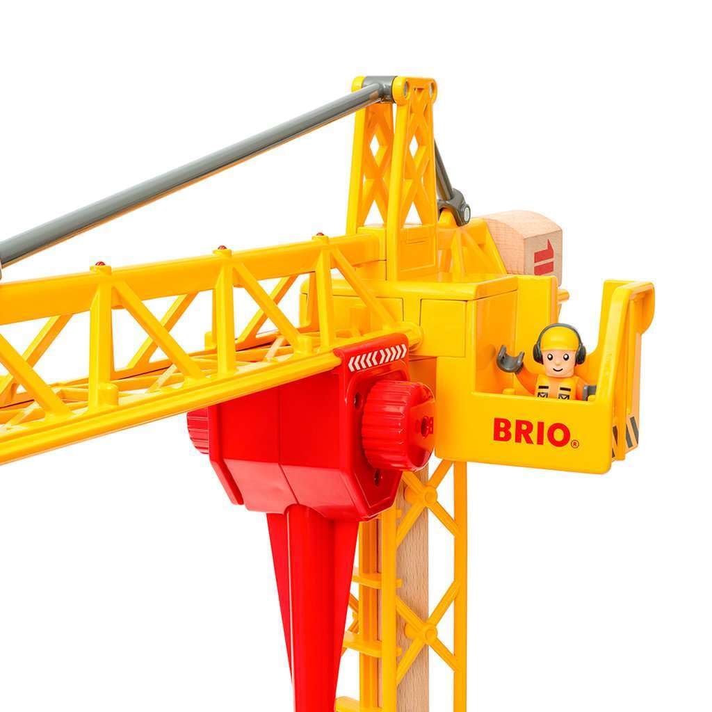 BRIO 33835 Construction Crane with Lights | Wooden Toy Train Set for Kids Age 3 and Up
