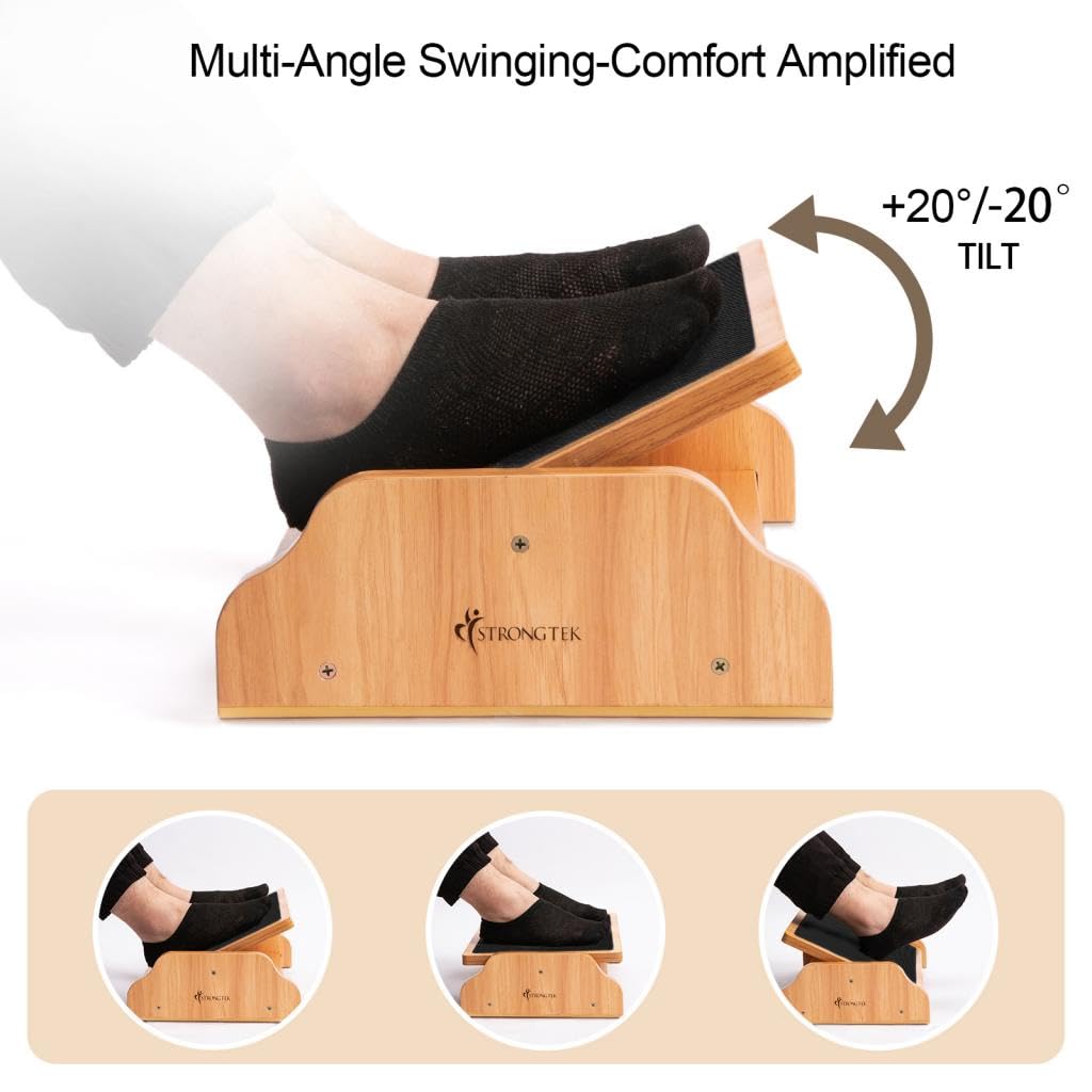 StrongTek Rocking Foot Rest Under Desk, Ergonomic Foot Stool with Three Adjustable Positions, Non-Slip Foot Step for Comfort & Stability, Enhance Work Posture & Circulation, Perfect for Office, Home