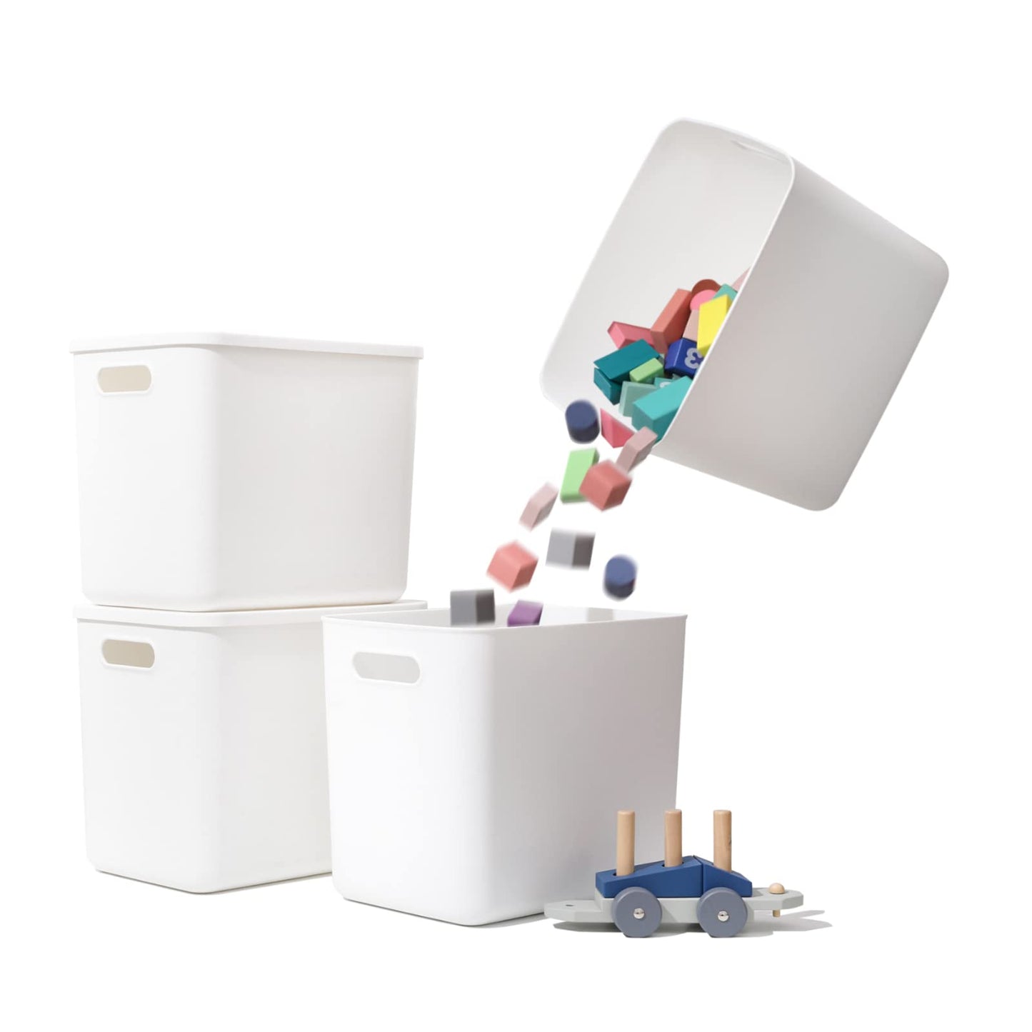 Plastic Storage Baskets Bins Boxes With Lids,Organizing Container White Storage Organizer Bins For Shelves Drawers Desktop Playroom Classroom Office (white, 4L)