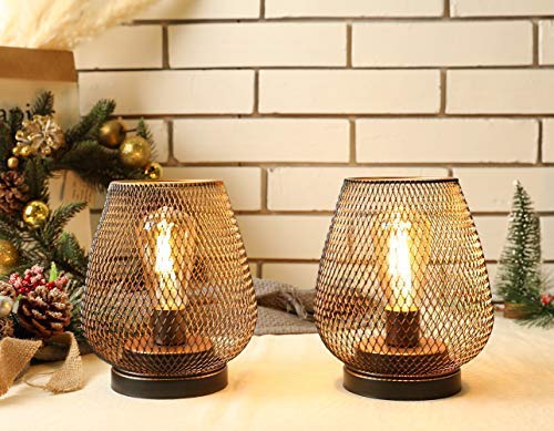 JHY DESIGN Set of 2 Metal Cage LED Lantern Battery Powered, Cordless Accent Light with LED. Great for Weddings,Parties,Patio, Events for Indoors Outdoors.