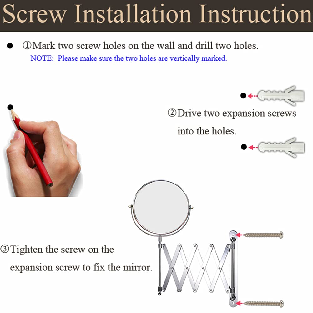 8" Wall Mounted Makeup Mirror 5x/7x/10x Wall Makeup Vanity Mirror Double Sided Magnifying Makeup Mirror,with Scissor Bracket,Adjustable 360 Degree,Chrome Bathroom Shaving Mirror