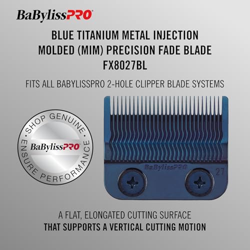 BaBylissPRO Barberology Blue Titanium Precision Replacement Fade Blade MIM Process, 27 Tooth Metal Injection Molded Fade Clipper Blade