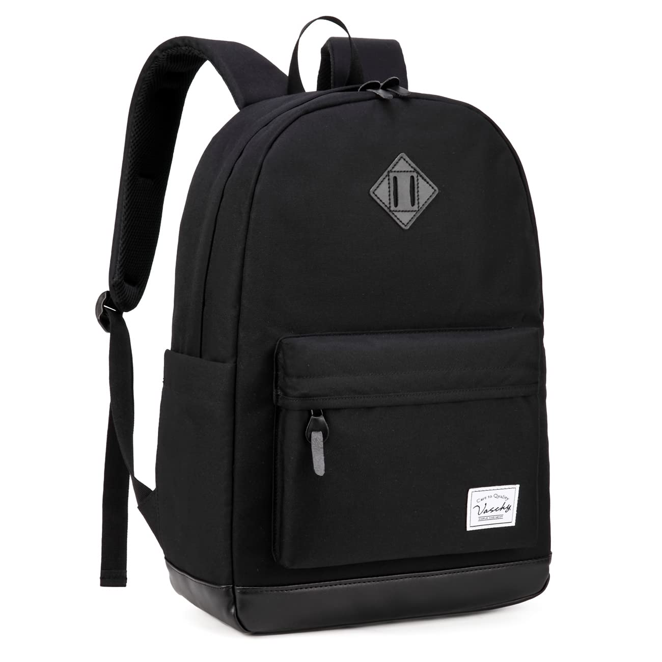 Backpack for Men Women, VASCHY Water-Resistant School Backpack Bookbag Daypack for Teens/College Students Plain Black