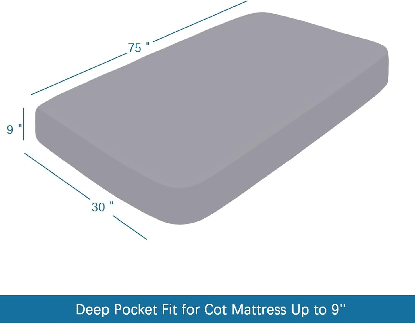 SPRINGSPIRIT Cot Sheets 30" x 75" x 9", 4 Piece Cot Sheet Set, Cot Size Fitted Sheets with Narrow Twin/Camp Bunk/Rvs Bunk/Guest Beds/Trifold Mattress, Grey