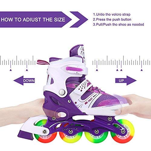 Kids Adjustable Flashing Inline Skates for Boys, Girls and Adults with Full Light Up Wheels, Outdoor Roller Skates for Kids Beginner Ages 4-12, Men and Women