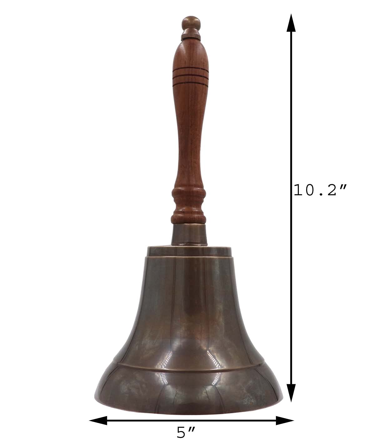 Large & Heavy Solid Brass Loud Hand Call Bell for Weddings, Christmas, School 11"(H) 5"(D) Antique Brass By The Metal Magician