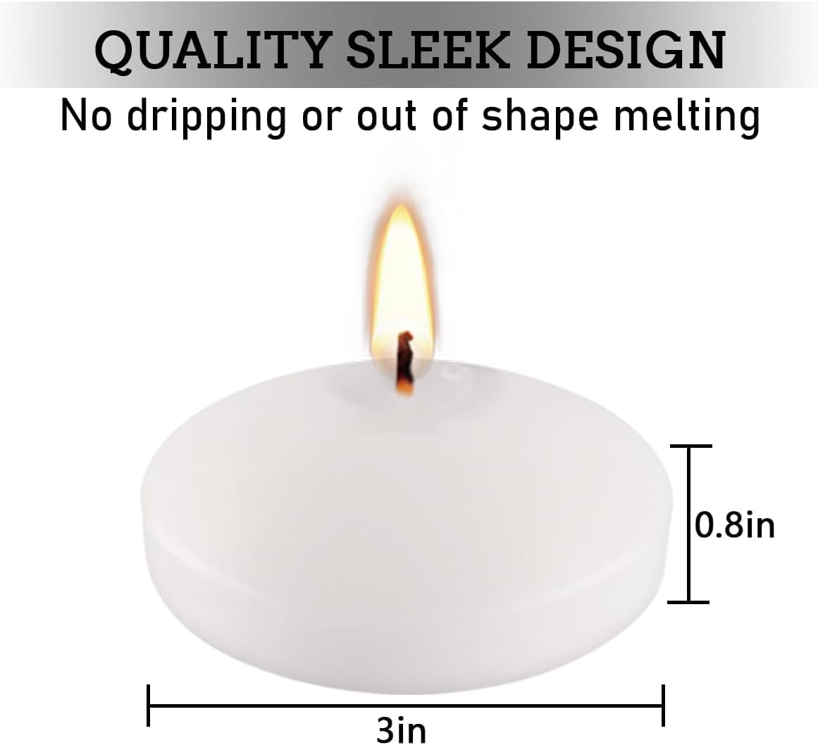 36 Pcs Floating Candles Centerpieces, 3 Inch White Smoke-Free and odorless, Burning continuously for 8-10 Hours, Suitable for Valentine's Day, Thanksgiving, Wedding, Holiday, Parties and Home Decor.