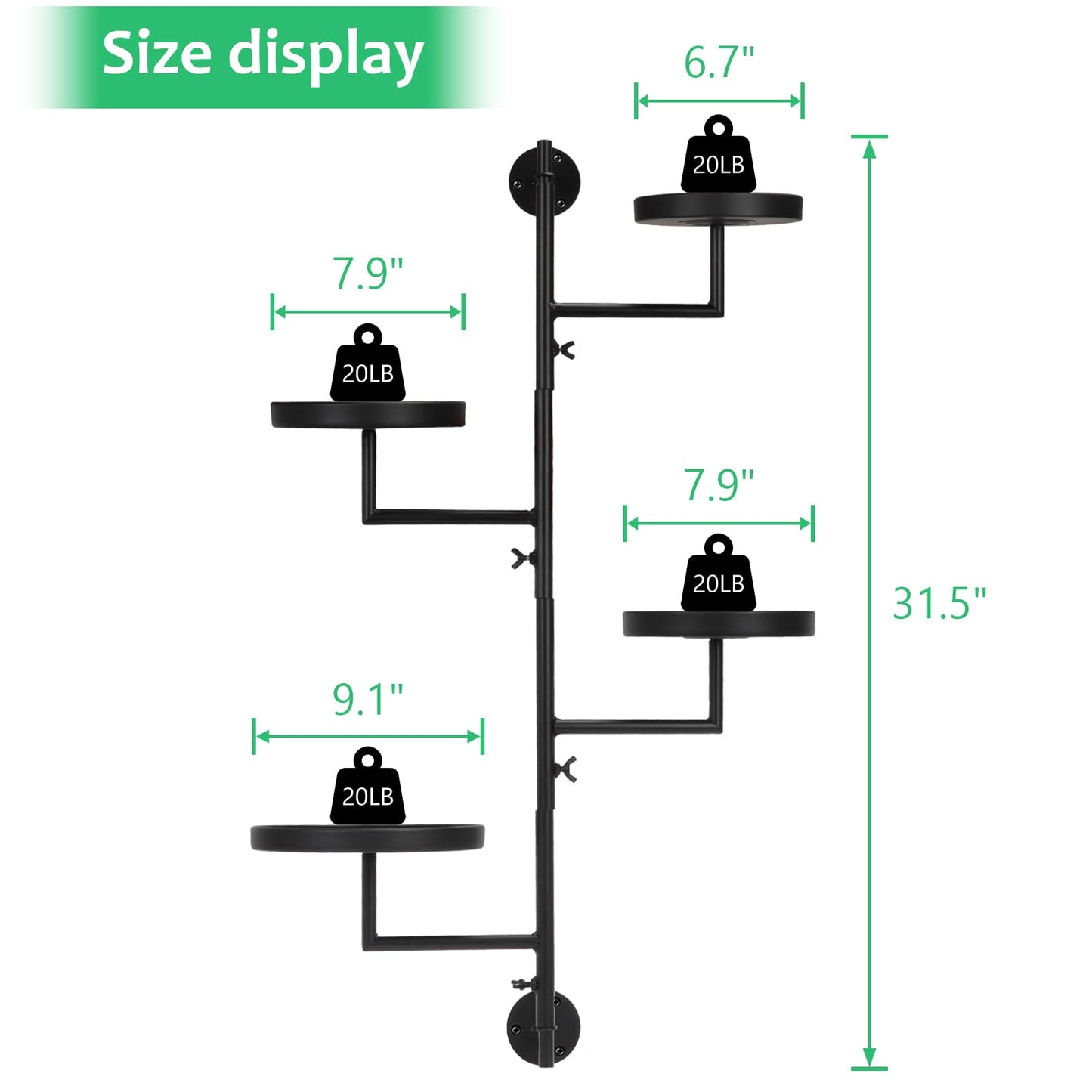 Tefola 4 Tier Rotating Window Plant Wall Shelves Indoor, Metal Vertical Plant Stand, Window Planters Hanger, Wall Plant Holder for Multiple Plants Home Decor Wall Decor, Easy Install