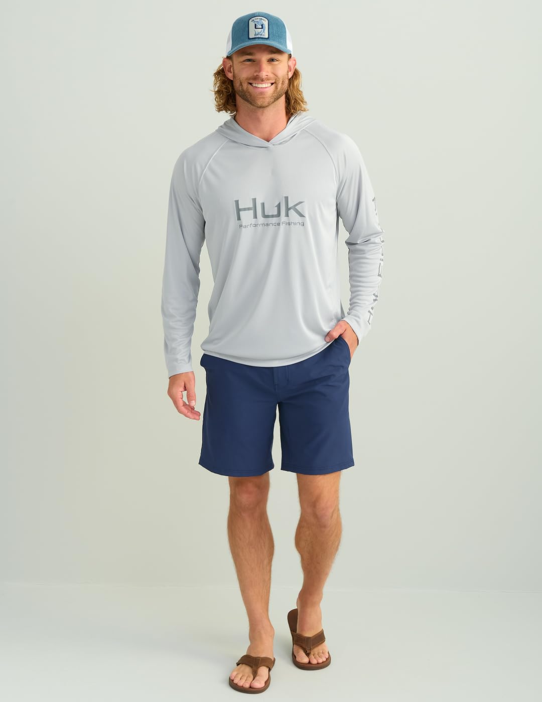 HUK Men's Standard Pursuit Vented Long Sleeve Hoodie, Fishing Shirt with Hood, Harbor Mist, X-Large