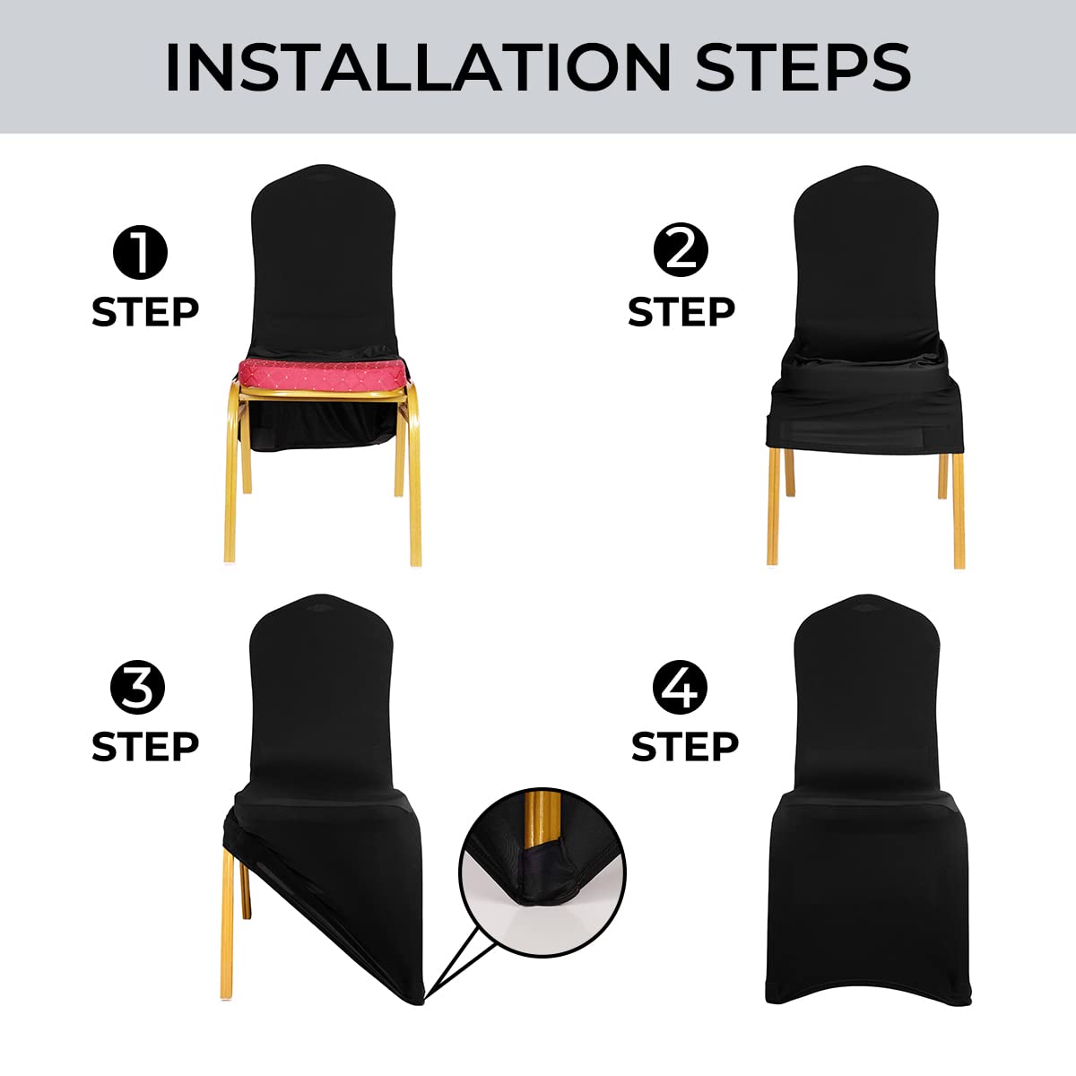 Spandex Chair Covers, Babenest Upgraded 10PCS Banquet Washable Stretch Fitted Chair Slipcovers, Elastic Universal Dining Room Chair Protector for Party Celebration Holiday Wedding (Black)