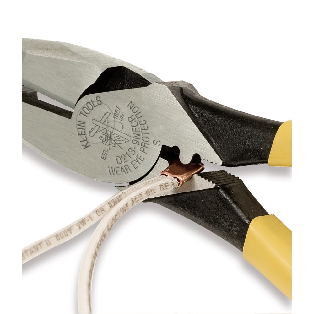 Klein Tools D213-9NE-CR Lineman's Crimping Pliers, Streamlined High-Leverage Design Made of Induction Hardened Steel, 9-Inch