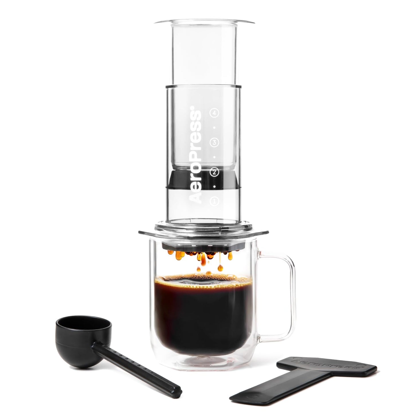 AeroPress Clear Coffee Press - All-in-One French Press, Pour-Over & Espresso Style Manual Brewer, 2 Min Brew for Less Bitterness, More Flavor, Small Portable Coffee Maker, Travel & Camping