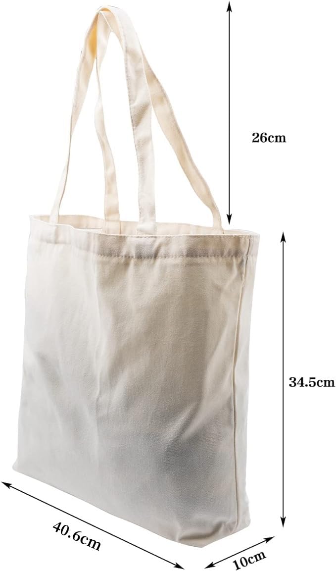 6 Packs Canvas Tote Bags, 16 x 13.4 Inch Reusable Grocery bags with Zipper, Heavy Duty Shopping Bags, Blank DIY Bags for Art Crafts Painting Embroidery Decoration