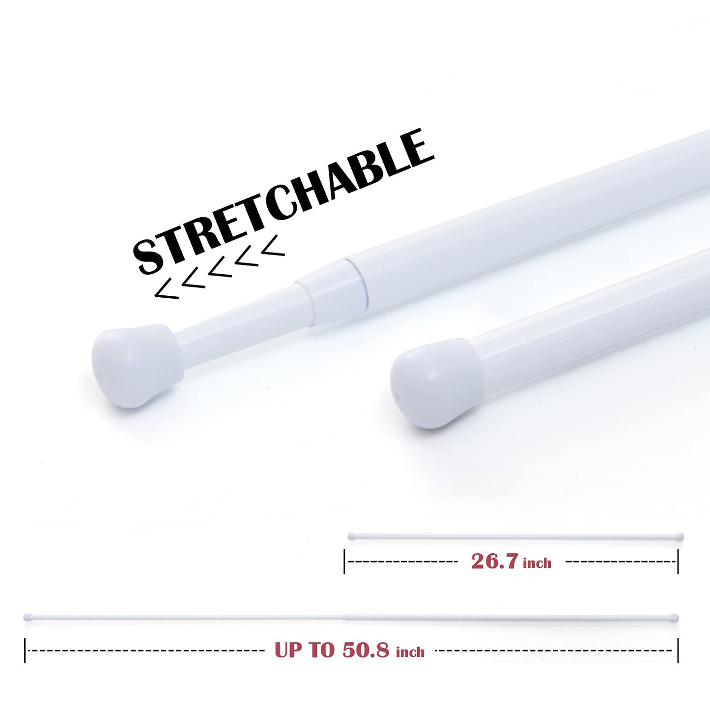 JINCHAN French Door Curtain Rods 2 Pcs No Drill White Cafe Curtain Rod for Tier Curtains Multi Use Sash Telescope Adjustable Window Dressing Hardware White 26 up to 50 inch