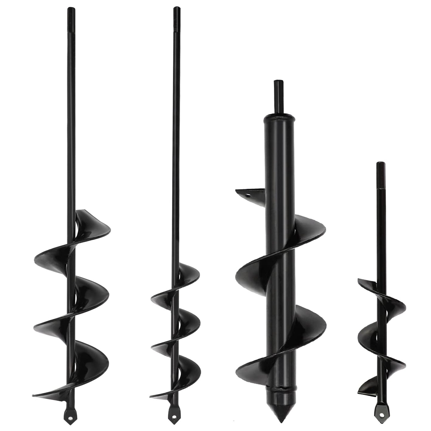 Garden Auger Drill Bit for Planting 4 Pack 1.6"x9"and 1.6"x16.5" and 3"x16.5"and 3"x12"Auger Drill Bit Plant Flower Bulb Auger Spiral Hole Drill Earth Post Umbrella Bulb Planter Auger