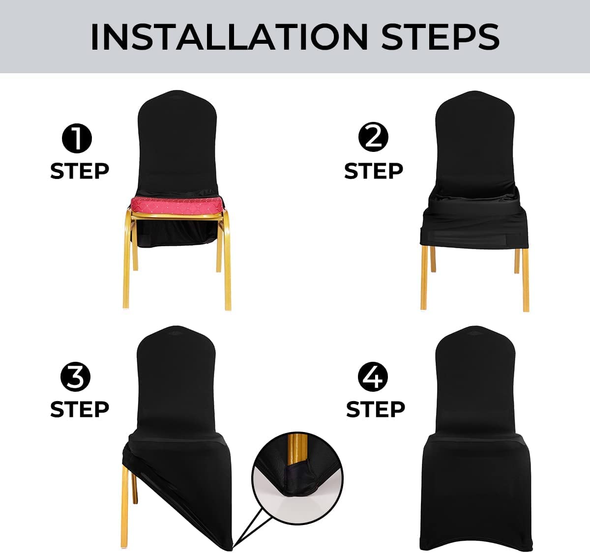 Spandex Chair Covers, Babenest Upgraded 10PCS Banquet Washable Stretch Fitted Chair Slipcovers, Elastic Universal Dining Room Chair Protector for Party Celebration Holiday Wedding (Black)