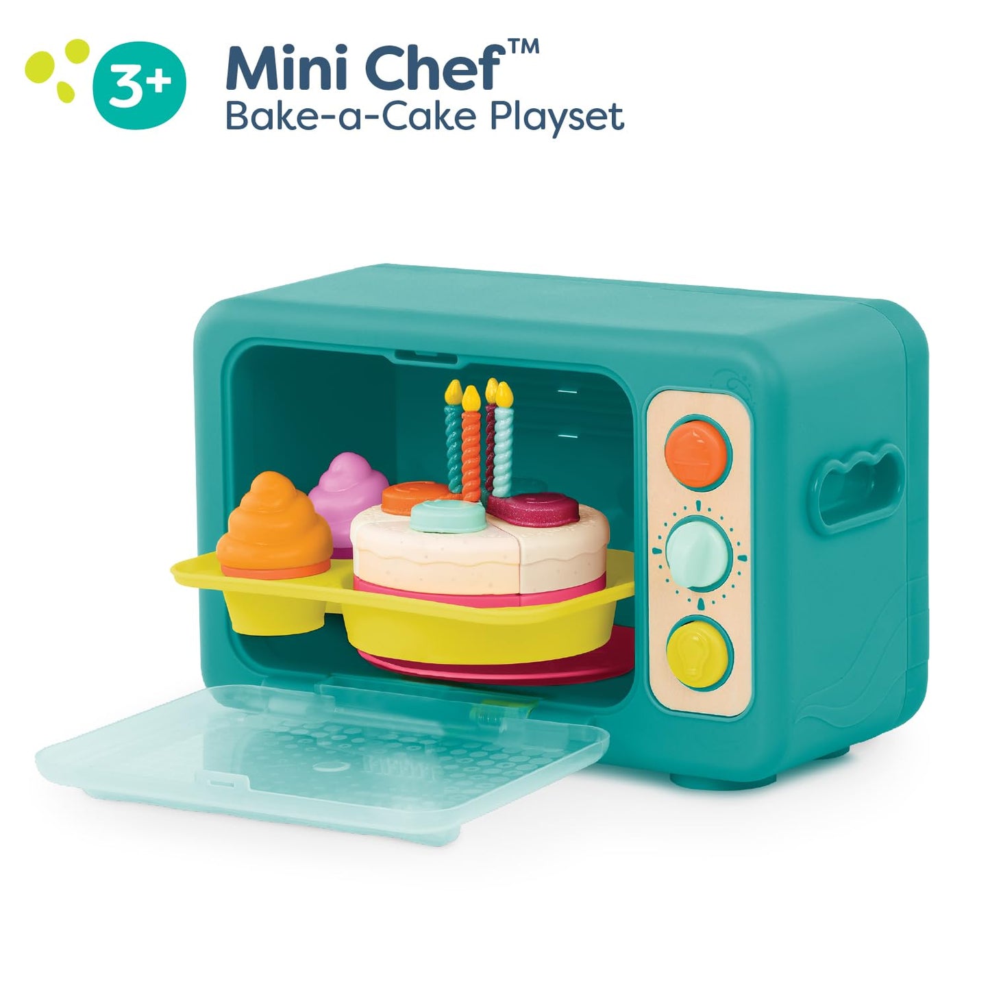 B. toys – Play Oven Set – 22 Pieces Cake Baking Playset – Pretend Cupcake Decorating – Lights & Sounds – 3+ Years– Mini Chef – Bake – a – Cake Playset
