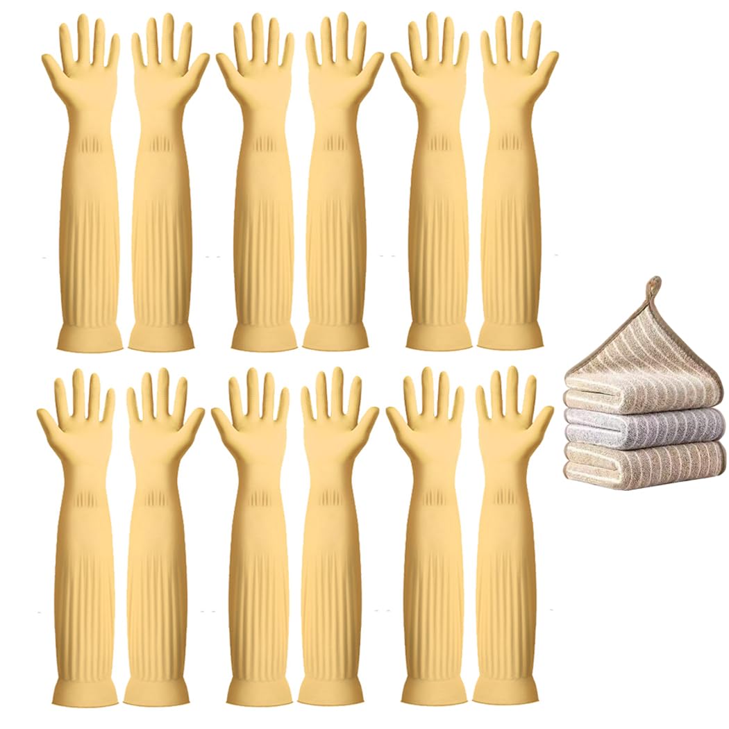 Vsootal 17.8" Rubber dishwashing gloves 3 or 6 Pairs for kitchen,Cleaning washing dish gloves long thickening for household reuseable.