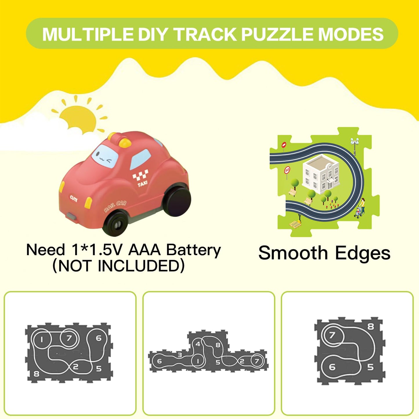 Bearbao Toddler Toys Gifts for 3 4 5 Year Old Boys, Total 24 Pieces Jigsaw Puzzle Racer Track Car Set with 3 Cars for Kids Boys 3-5, Puzzle Tracks Car Toys Gifts for 3 4 5 Year Old Boys Kids