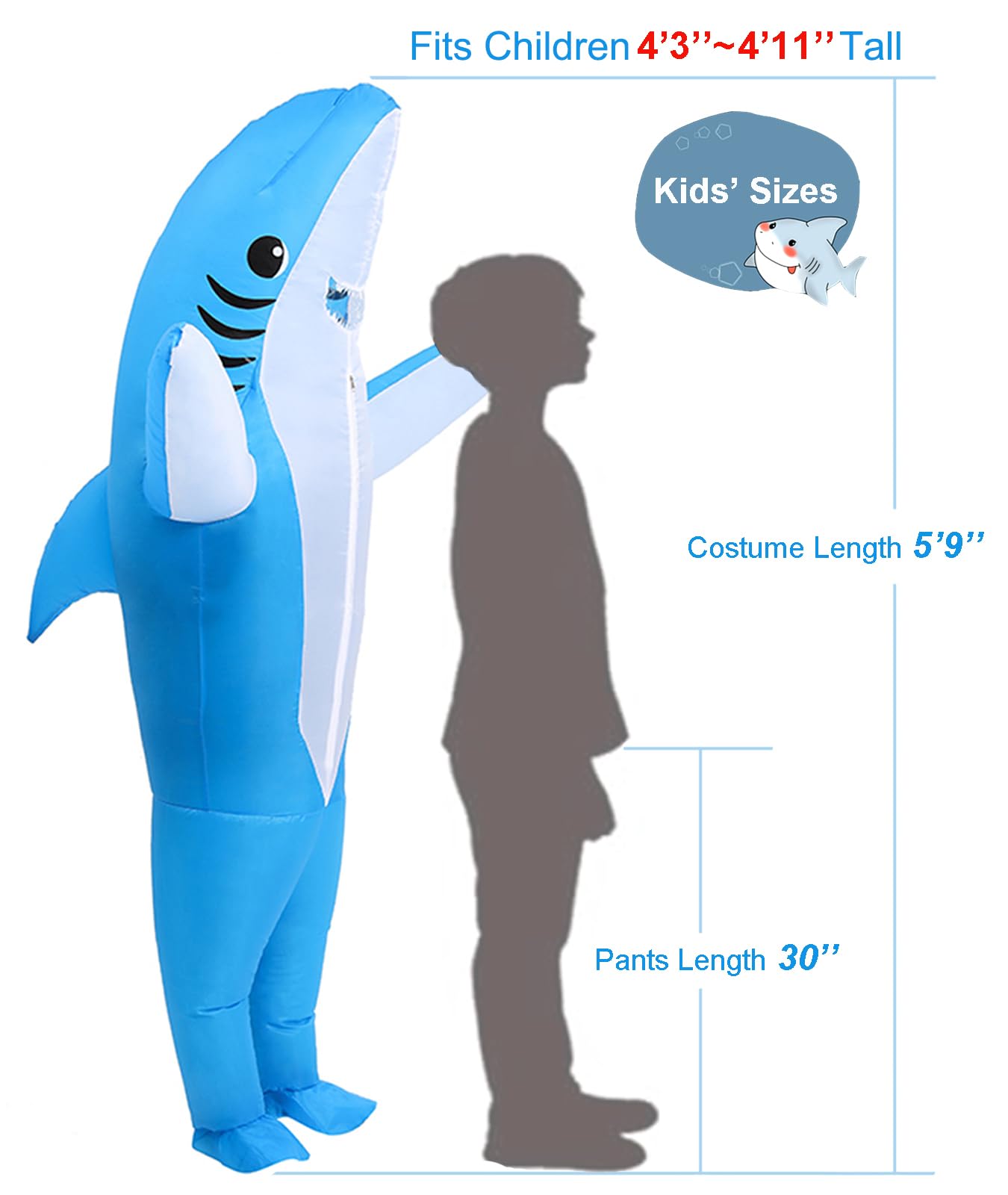 Inflatable Costume Kids 4'3''-4'11'' Tall Cute Shark Costume, Funny Halloween Costume for Party, Event, Gifts