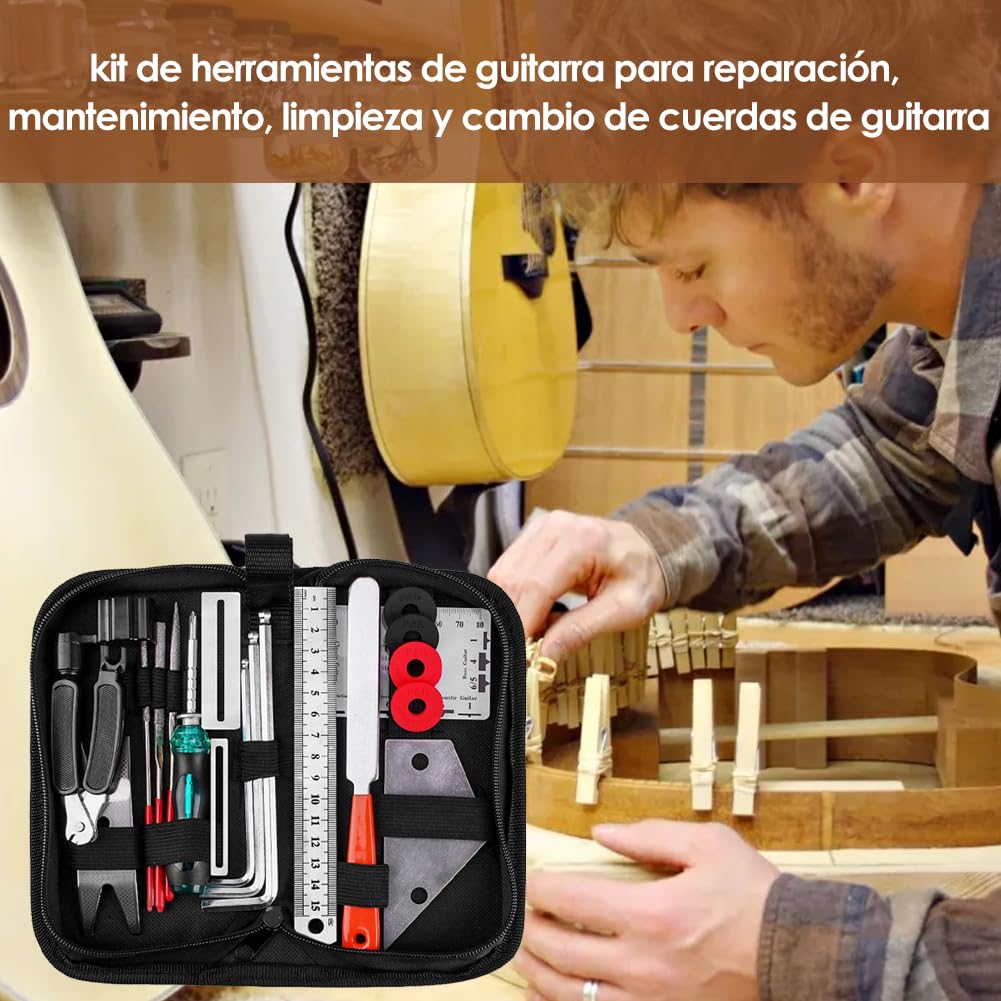 Guitar Repair Maintenance Tool Kit, Musicians Care Kit 3 in 1 String Winder Leveling with Bag for Ukulele Bass Mandolin Banjo(Repair Tool) Performance Accessories Cleaning