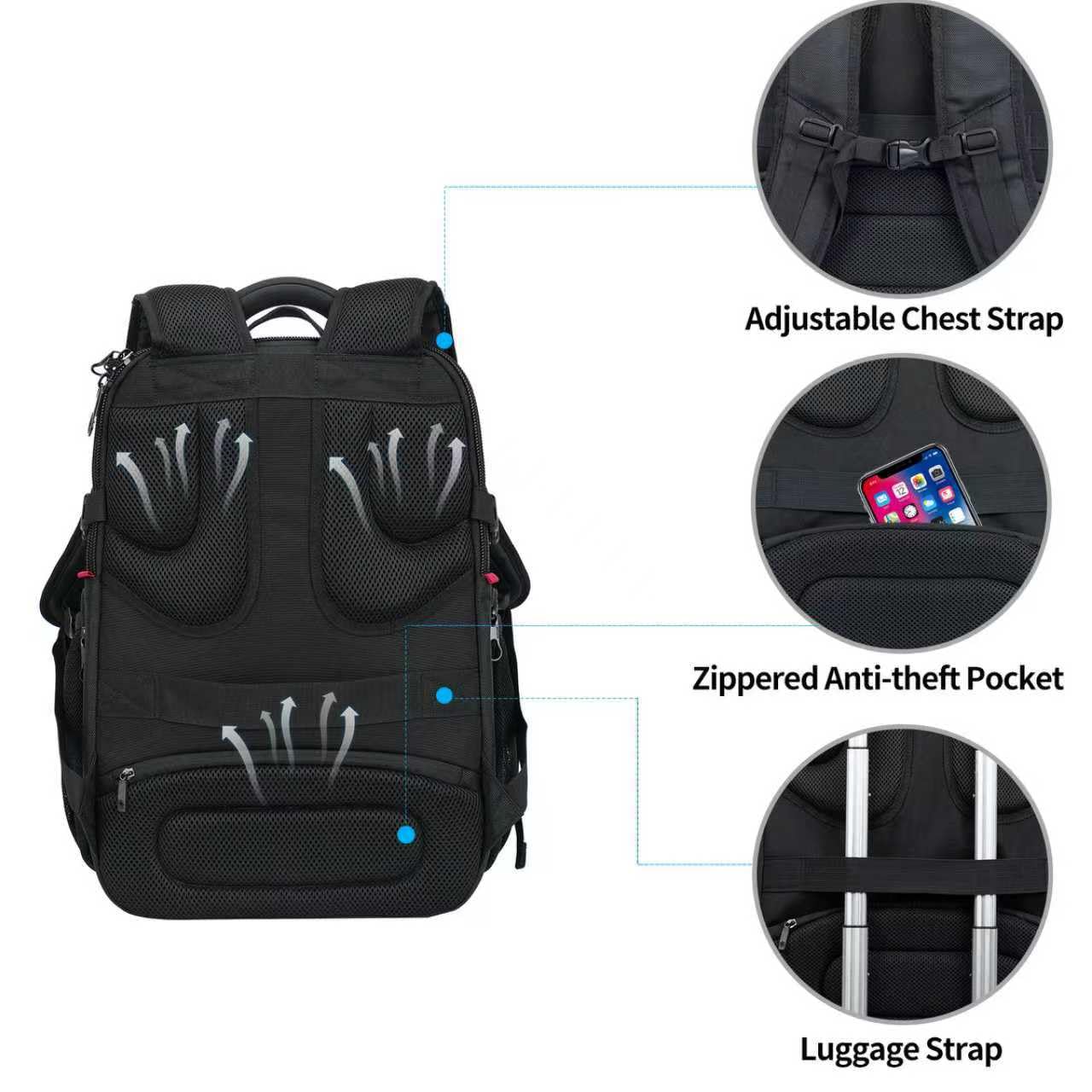 KROSER Hard Shell Travel Laptop Backpack, Water-Repellent Casual Daypack, Durable Business College Stylish Bag for Men and Women, 17.3 Inch ，Black Grey