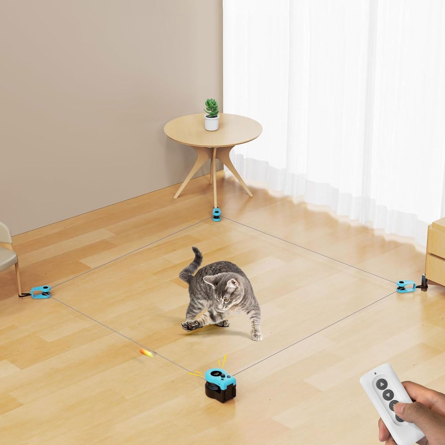 PAKESI Remote Control Interactive Cat Toy with Feather Attachment,New Adjustable Speed Cat Treadmill Moving Cat Toy,Pet Chase Toy with Simulated Mouse Sounds,Keep Your Kitty Active and Entertained