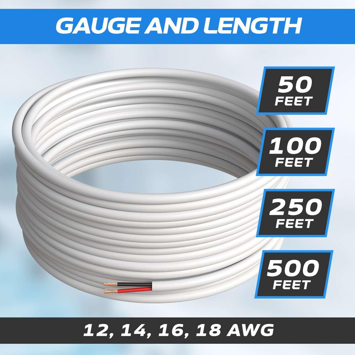 250ft 14AWG 4 Conductors 144 CL2 Rated Loud Speaker Cable Wire, Pull Box For In-Wall Installation 14AWG 4 Conductors, 250ft
