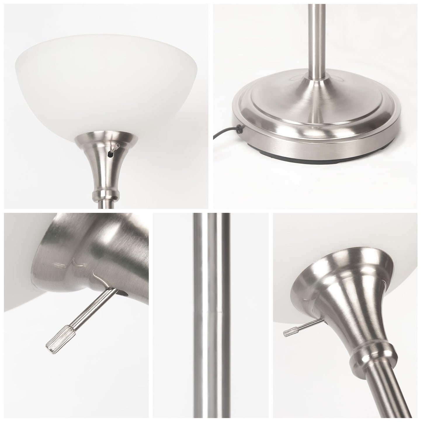 Floor Lamp Frosted White Glass Bowl Shade for Room Decor - Bedroom Decor - Brushed Nickel