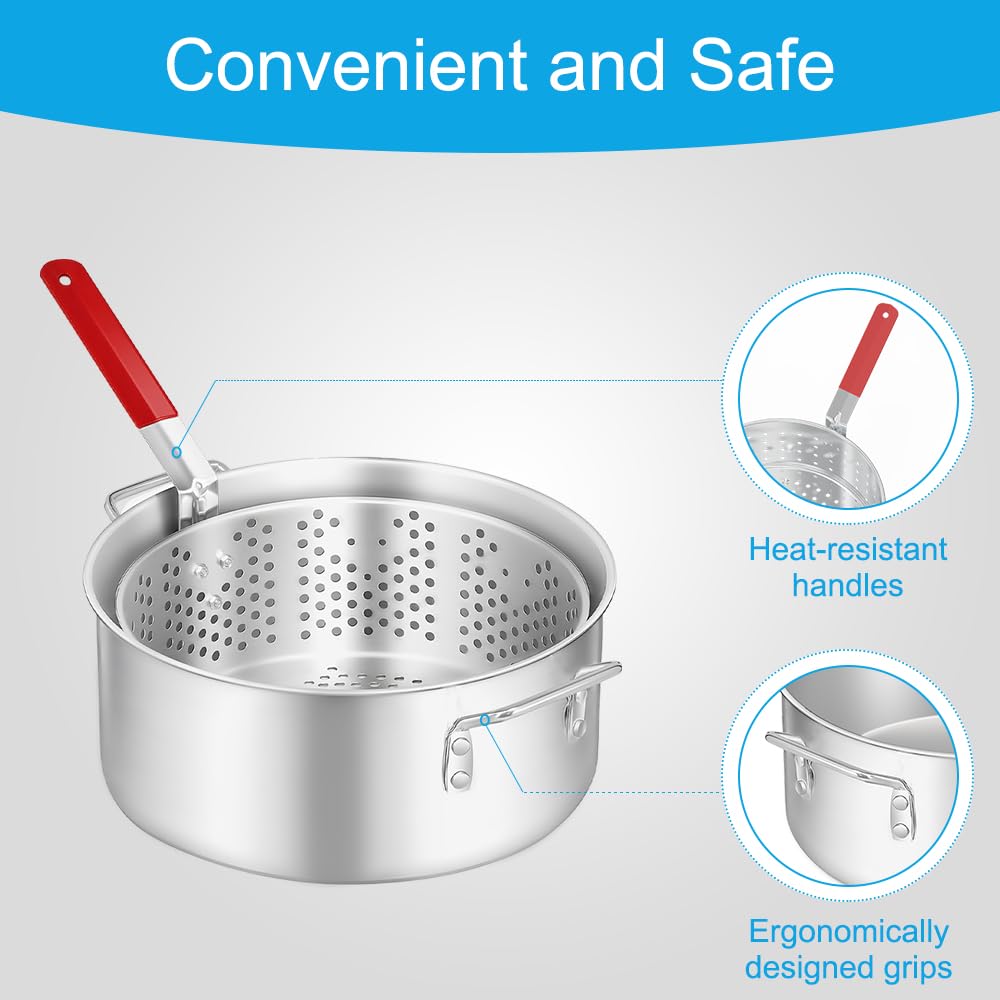 10QT Outdoor Fish Fryer Kit – Heavy-Duty Aluminum Pot & 6.7QT Basket, Propane Deep Fryer for Seafood, Turkey, Chicken & More