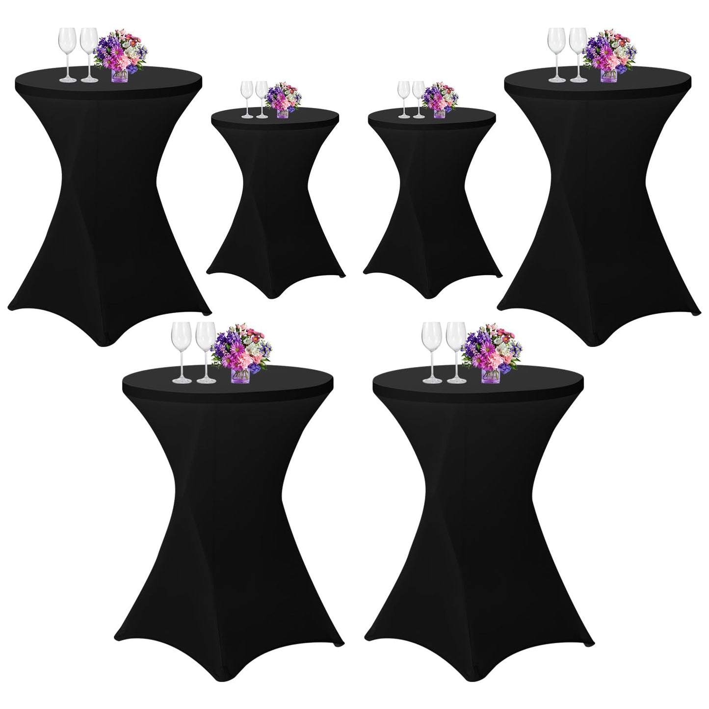 6 Pack 32x43 Inch Spandex Cocktail Table Covers, High Top Table Cloths, Fitted Highboy Stretch Cocktail Tablecloth for Round Tables, Stretch Table Cover for Party, Bar, Wedding, Banquet(Black)