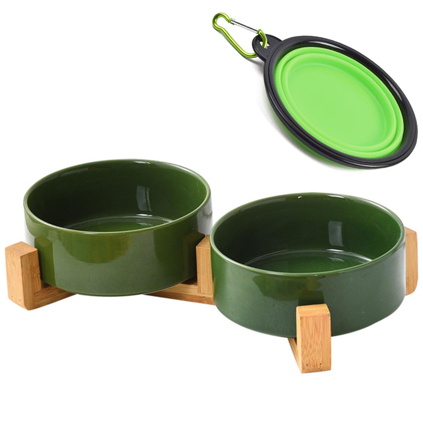 Petygooing Dog Bowls,Ceramic Cat Dog Dish Set with Wood Stand for Food Water,Non-Slip Weighted Cute Modern Pet Feeder for Cat & Small Medium Dogs(28OZ/6.1) Rust Green