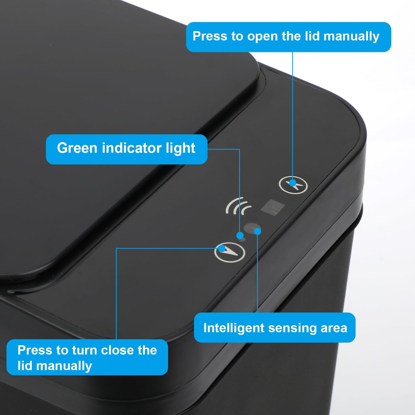 QSFWCSM 2 Pack Bathroom Trash can,Smart Touchless Trash Can,Automatic Motion Sensor Trash Bin with Lid,2.4 Gallon Garbage Can, Kitchen, Bathroom, Office, Bedroom Trash can (Black+Black)
