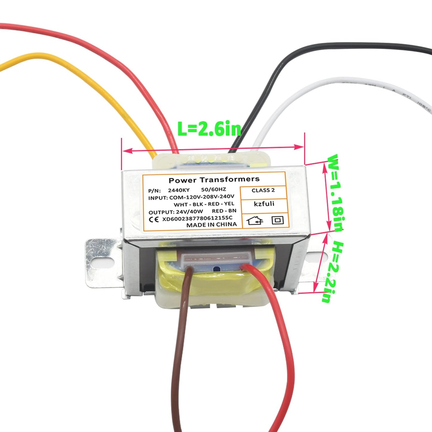 24V 40VA Control Transformer. Primary Voltage 120, 208, 240V 50hz-60hz ，Secondary 24V Multi tap Transformer, Compatible Jard 4031F Packard 42440,HVAC Furnace Multi tap.